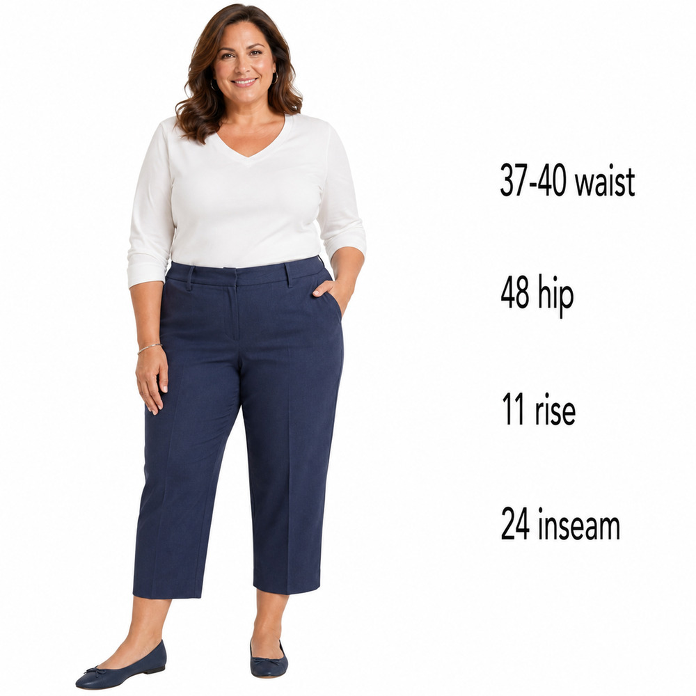Talbots Chelsea Fit Darker Blue Cotton Blend Cropped Stretch Pants Elastic 14 W